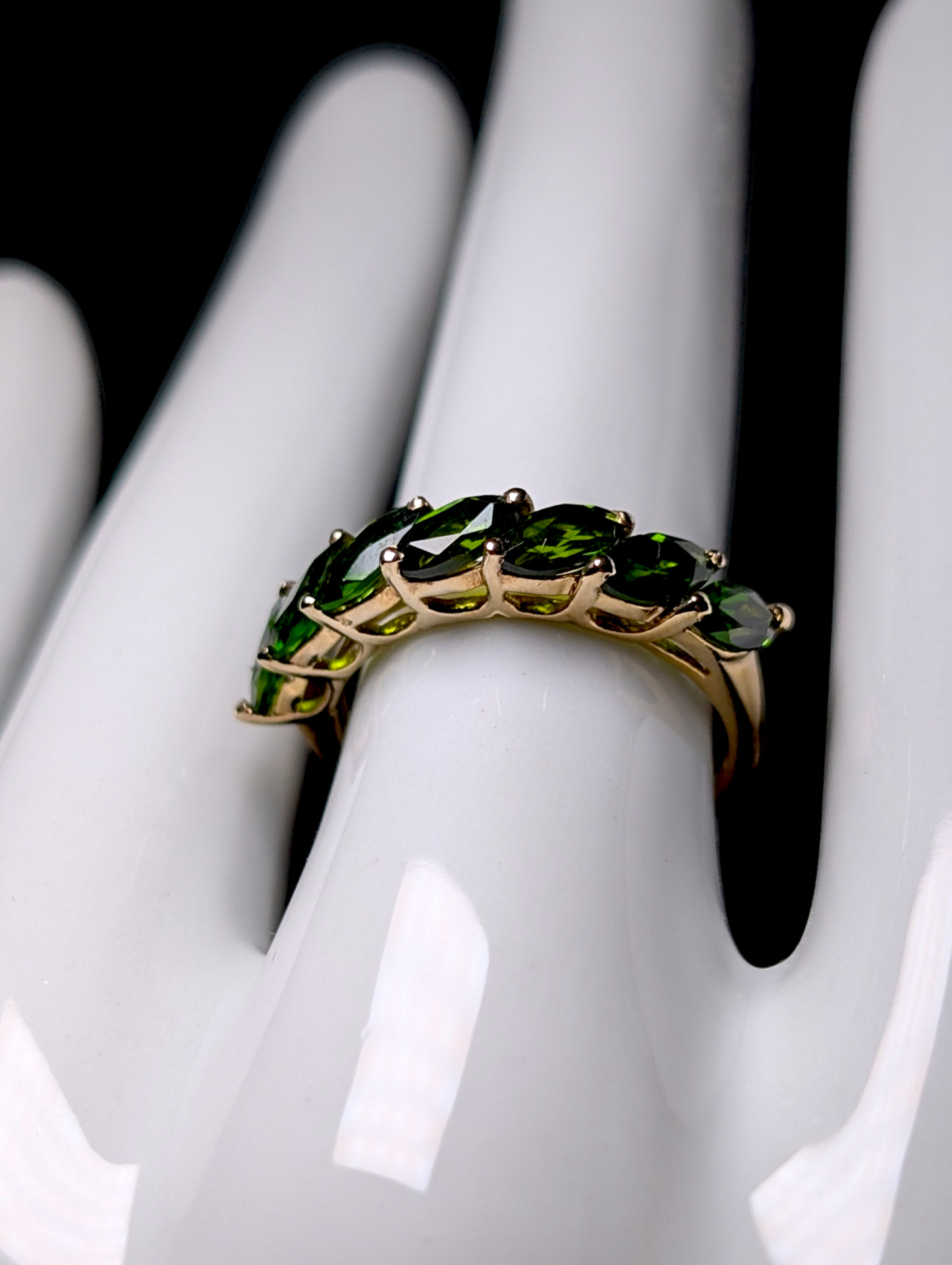 Vintage Half Eternity Band Marquise Cut Earth Mined Genuine Emerald Green Chrome Diopside 18k Yellow Gold Vermeil Ring