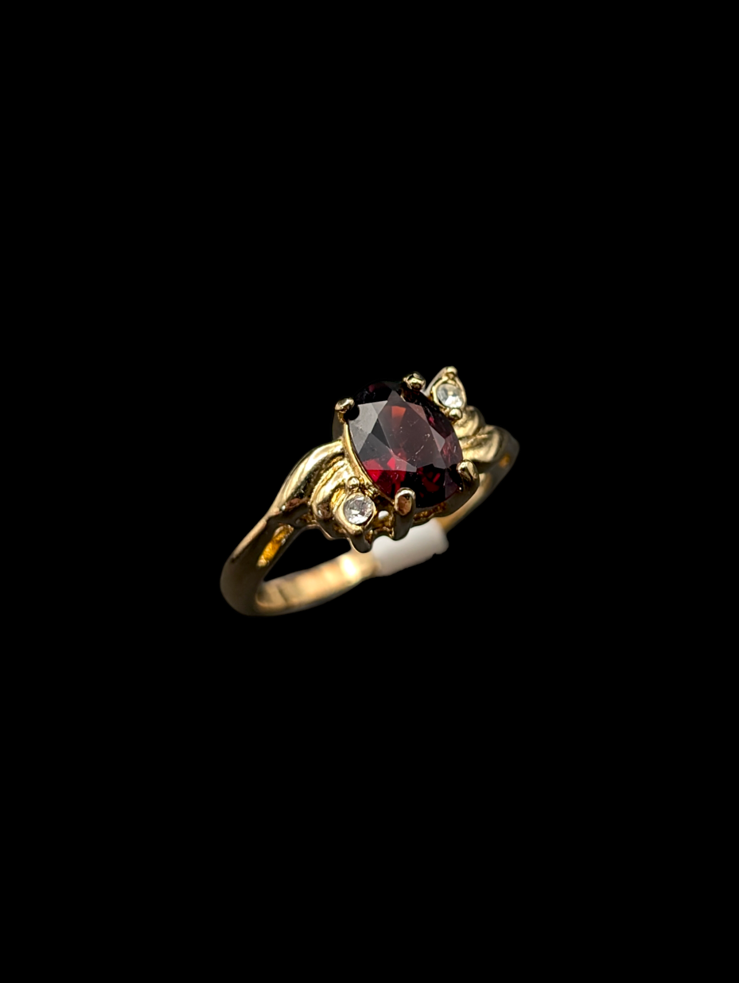 Vintage Solitaire Oval Genuine Garnet 14k Yellow Gold Plated Ring with Original Tags