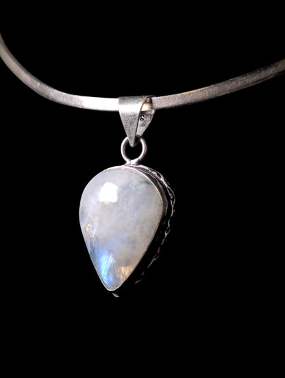 Vintage Large Genuine Moonstone Teardrop Sterling Silver Pendant