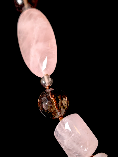 Vintage Hand Knotted Mixed Genuine Quartz and Agate Chunky Multi-Cut Necklace