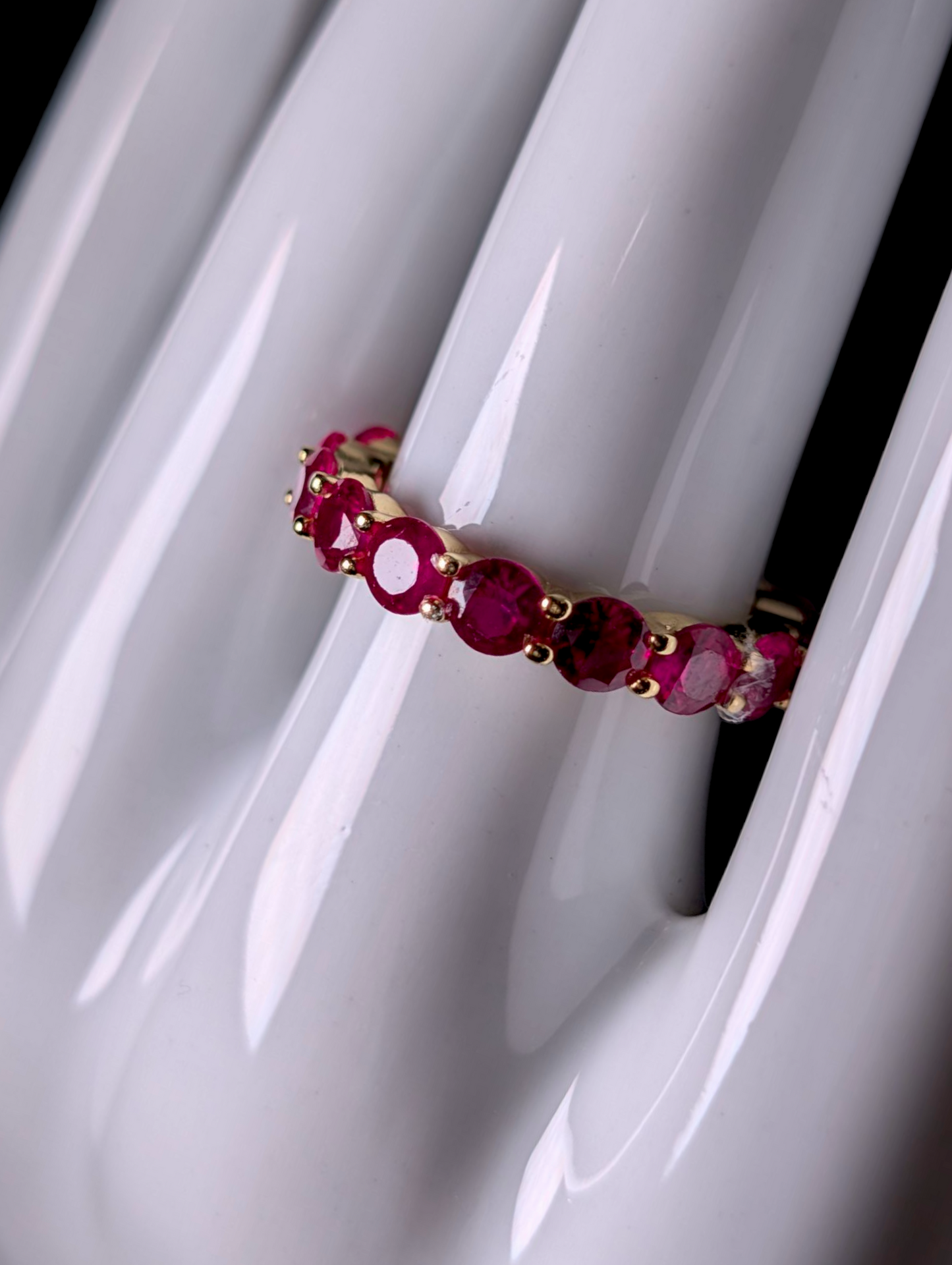 Vintage Inspired Round Cut Eternity Genuine Red Ruby 14k Vermeil Band Ring