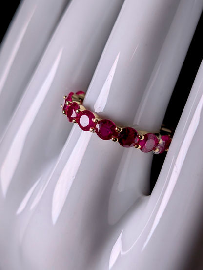 Vintage Inspired Round Cut Eternity Genuine Red Ruby 14k Vermeil Band Ring