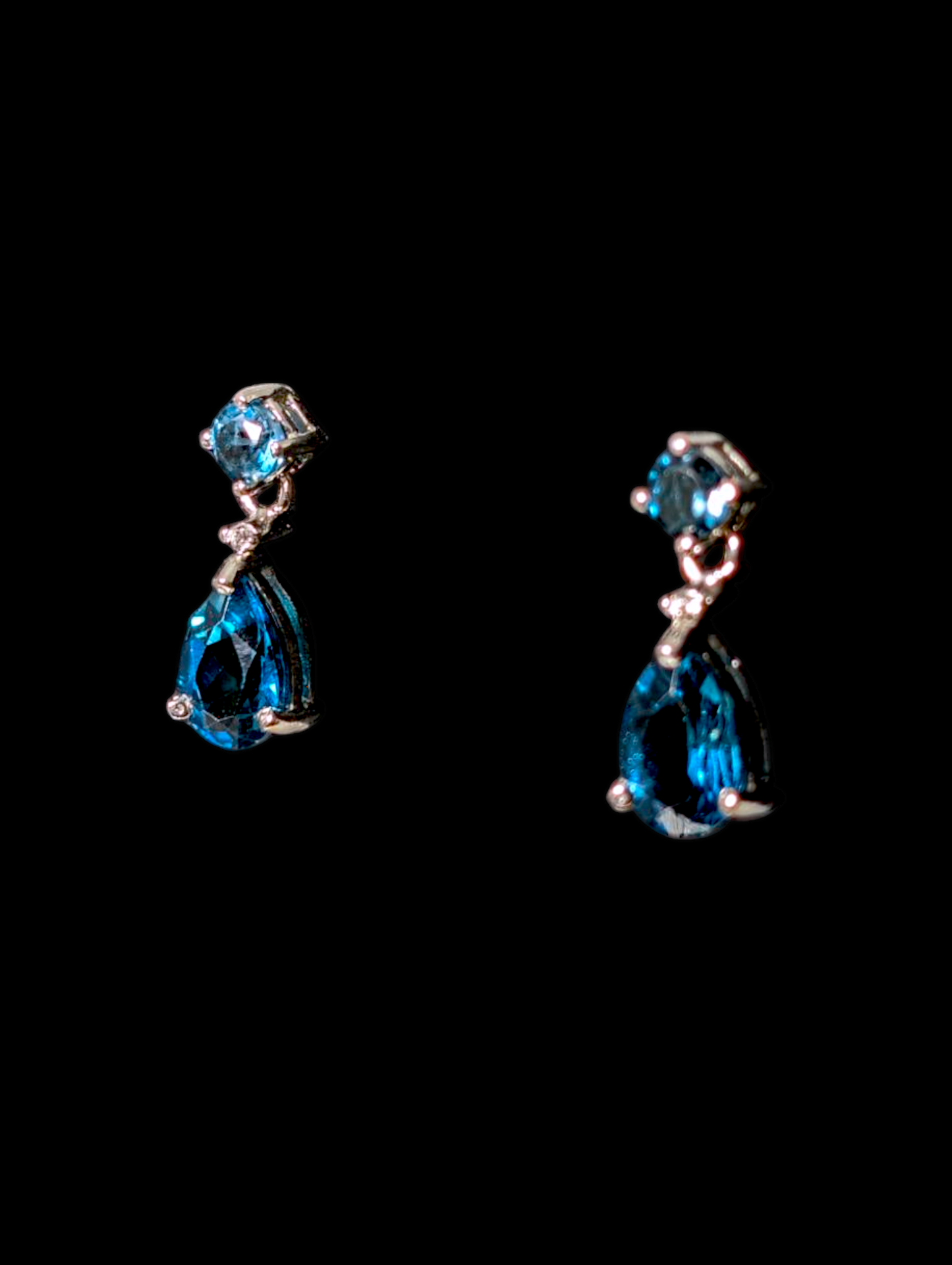 Vintage Genuine London Blue Topaz and White Topaz Accent Teardrop Dangle Sterling Silver Earrings