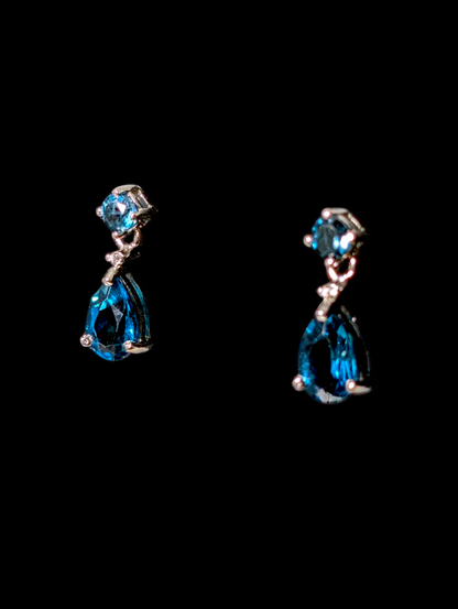 Vintage Genuine London Blue Topaz and White Topaz Accent Teardrop Dangle Sterling Silver Earrings