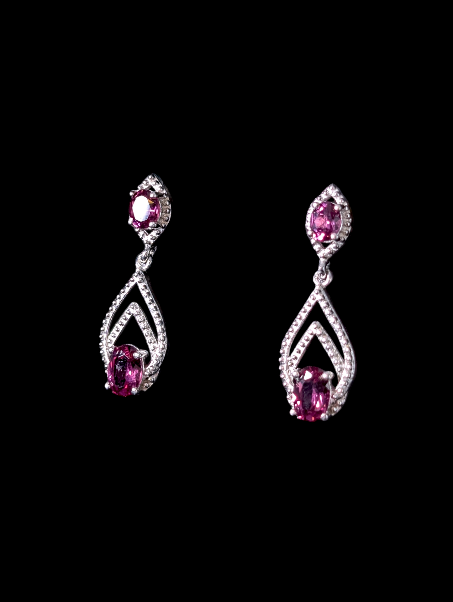 Vintage Inspired Drop Genuine Purple Amethyst Sterling Silver Filigree Dangle Earrings