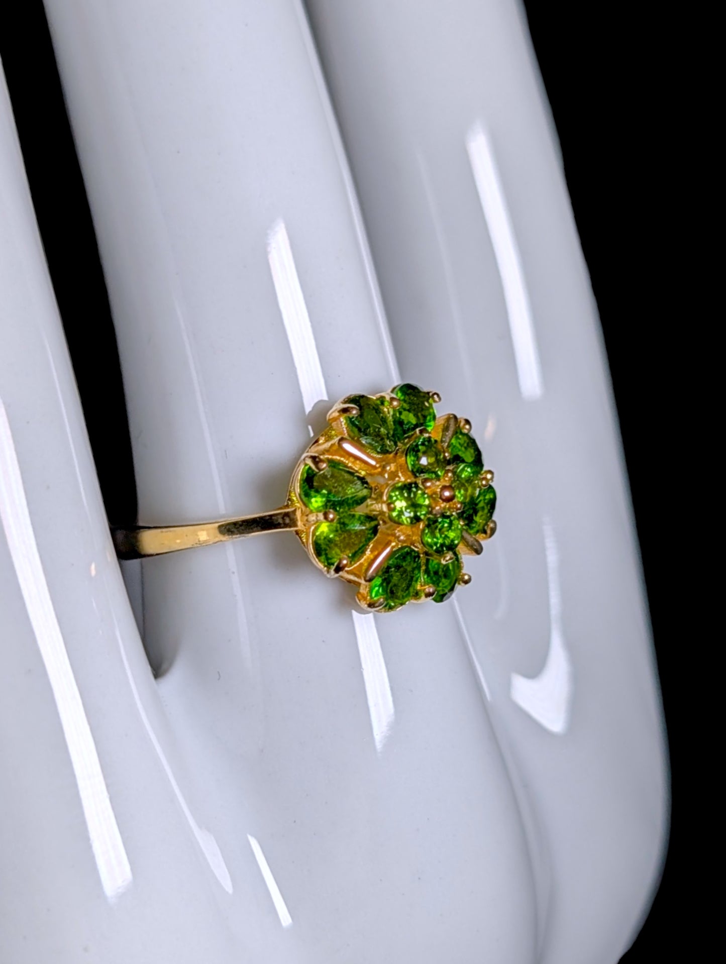 Vintage Clover Cluster Genuine Chrome Diopside 18k Gold Vermeil Ring