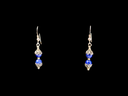 Vintage Genuine Lapis Sterling Silver Filigree Dangle Earrings