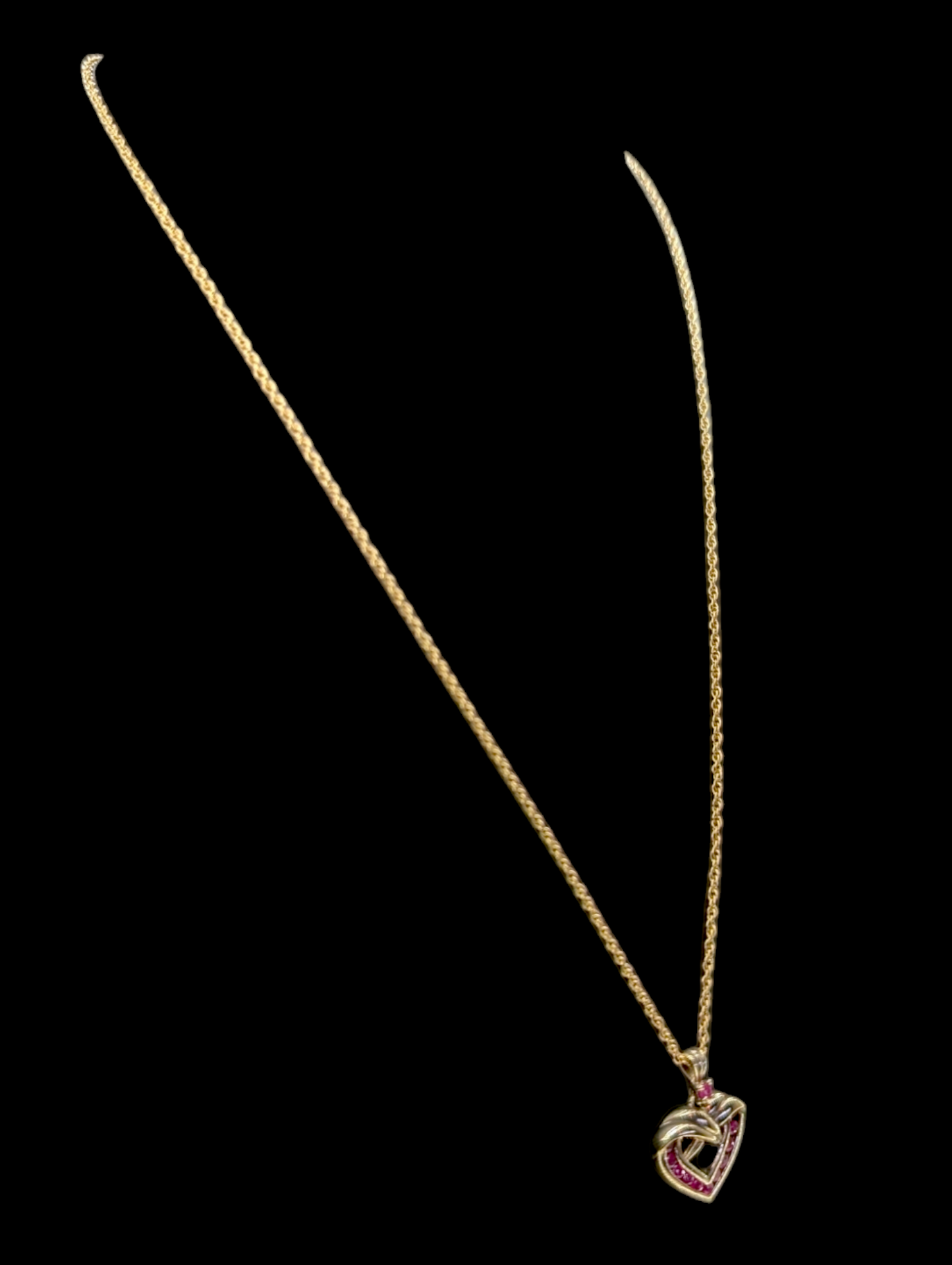 Vintage 18K Gold Vermeil Genuine Ruby Heart Pendant and Chain Necklace