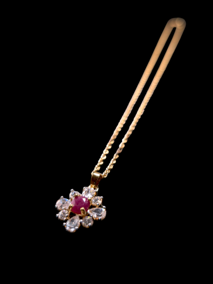Vintage Earth Mined Genuine Ruby and Simulated Diamond Pendant and Gold Tone Chain Necklace