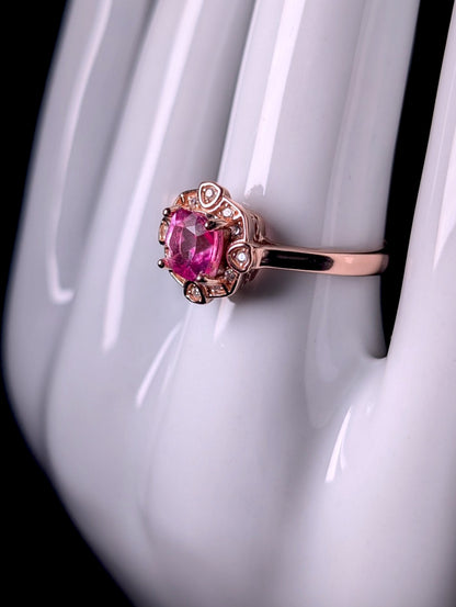 Vintage Edwardian Inspired Genuine Pink Topaz Rose Gold over Sterling Silver Ring