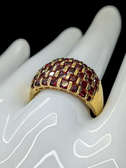 Vintage Large Genuine Red Garnet 14k Yellow Gold Vermeil Statement 925 Ring