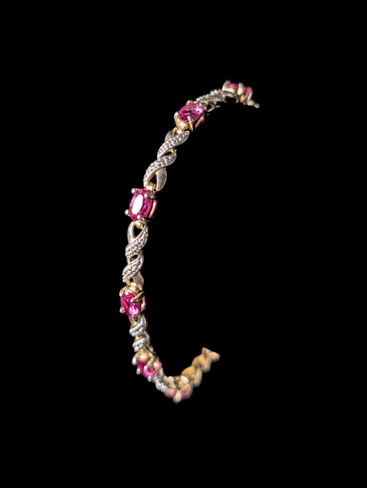 Vintage Oval Cut Genuine Ruby and Diamond Gold over Sterling Tennis Bracelet