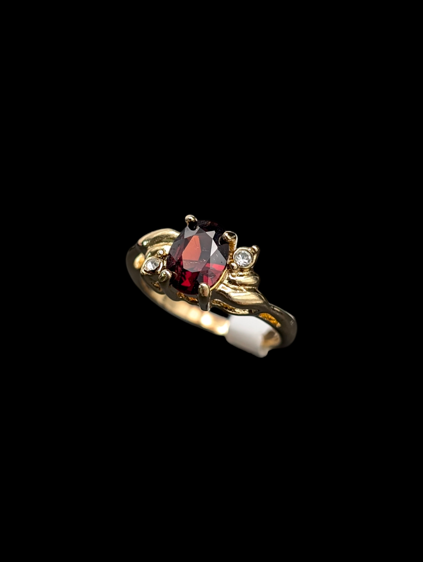 Vintage Solitaire Oval Genuine Garnet 14k Yellow Gold Plated Ring with Original Tags