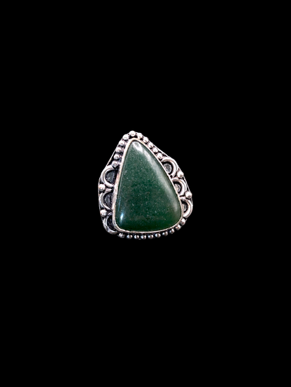 Vintage Soft Triangle Aventurine Green 925 Silver Ring