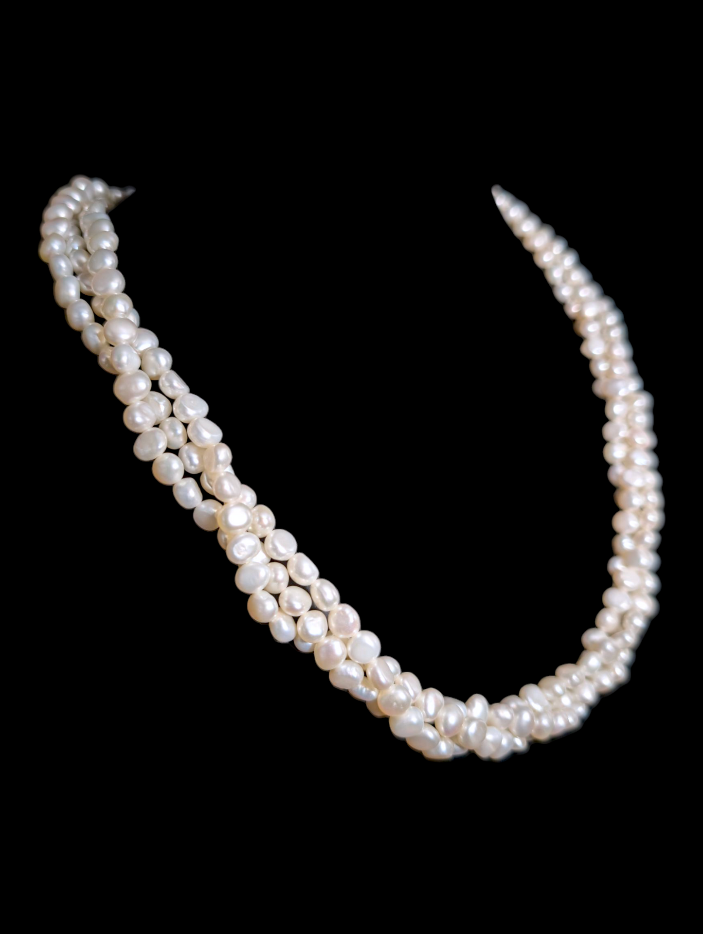 Vintage Mixed Coin Button Shape Genuine Freshwater Pearl 3 Strand Necklace