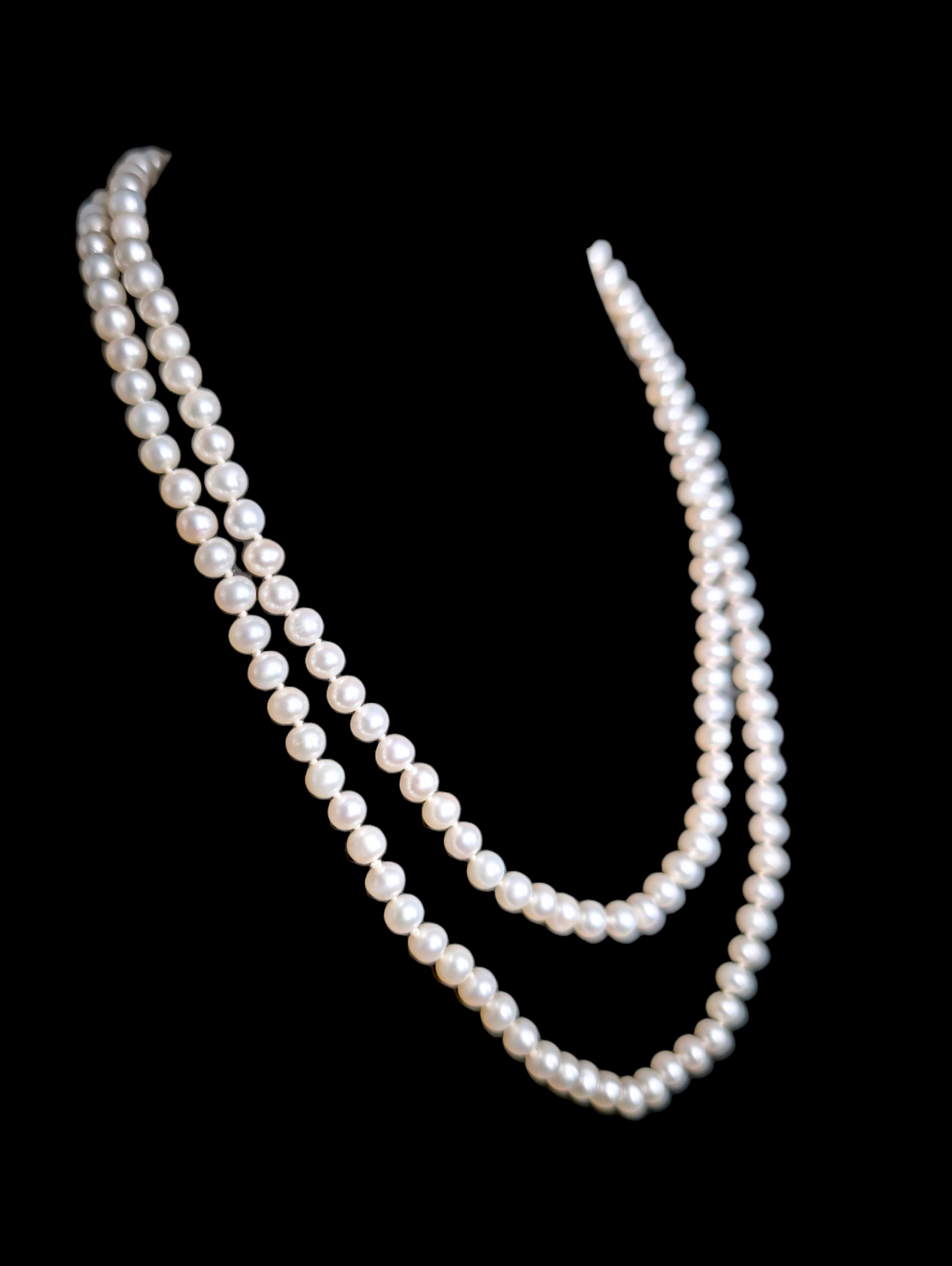 Vintage 35" Long White Hand Knotted Genuine Freshwater Pearl Round Shape Continuous Single Strand Necklace