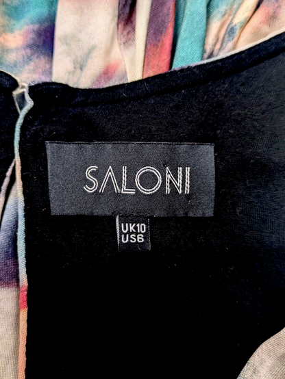 1920s Inspired Designer Saloni Cocoon Style Marbled Watercolor Silk Rouged Dress