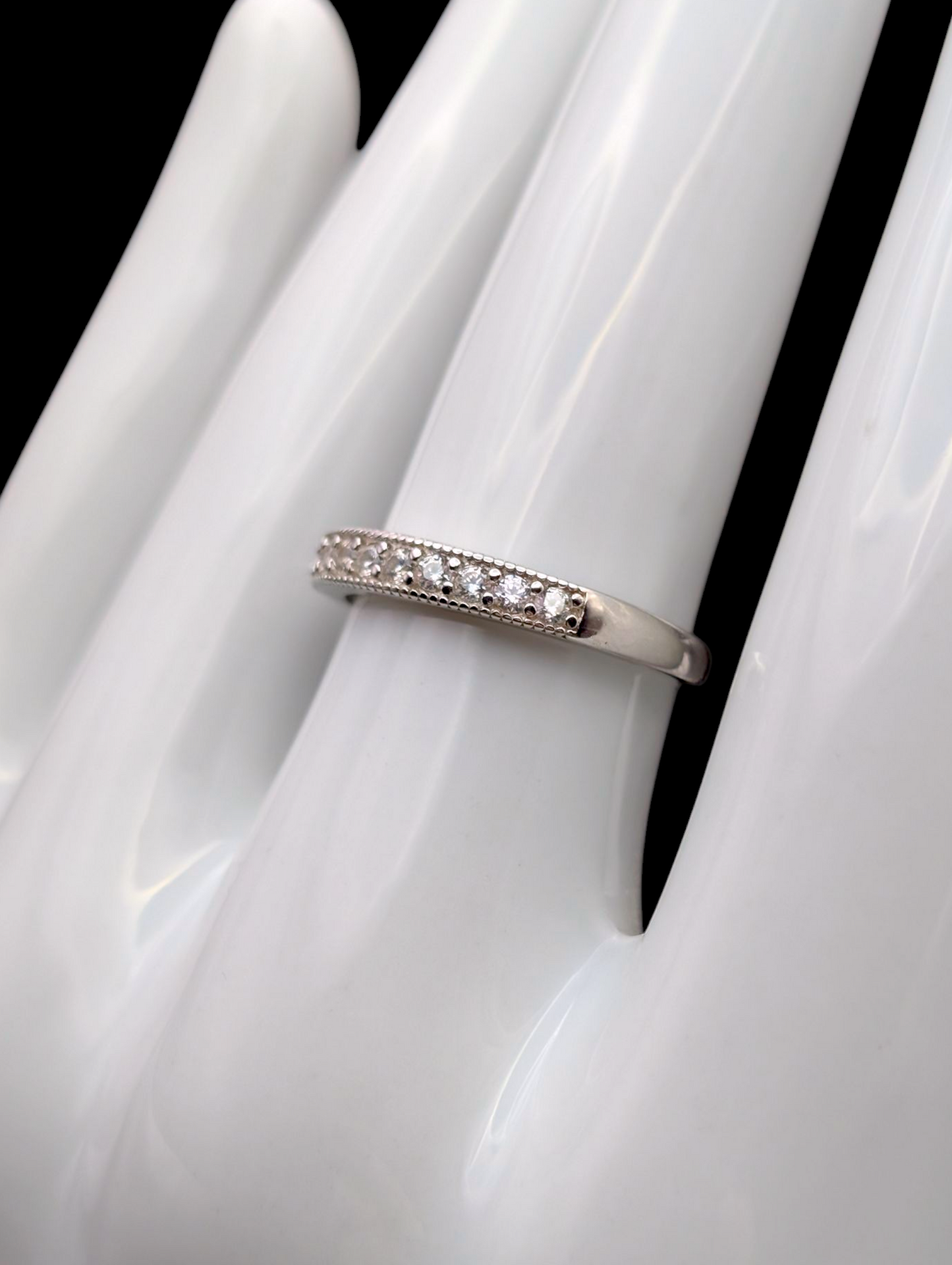 Vintage Channel Set Simulated Diamond Band Sterling Silver Vacation Ring
