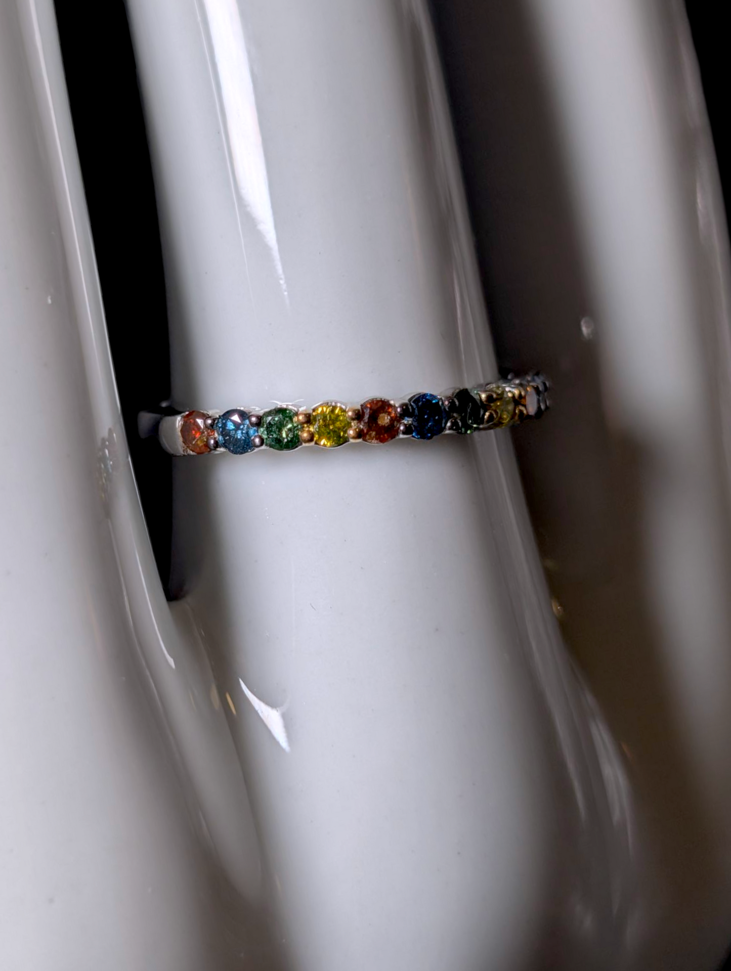 Vintage Half Eternity Multi Color Genuine Diamond Sterling Silver Stackable Ring Band