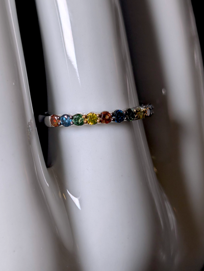 Vintage Half Eternity Multi Color Genuine Diamond Sterling Silver Stackable Ring Band