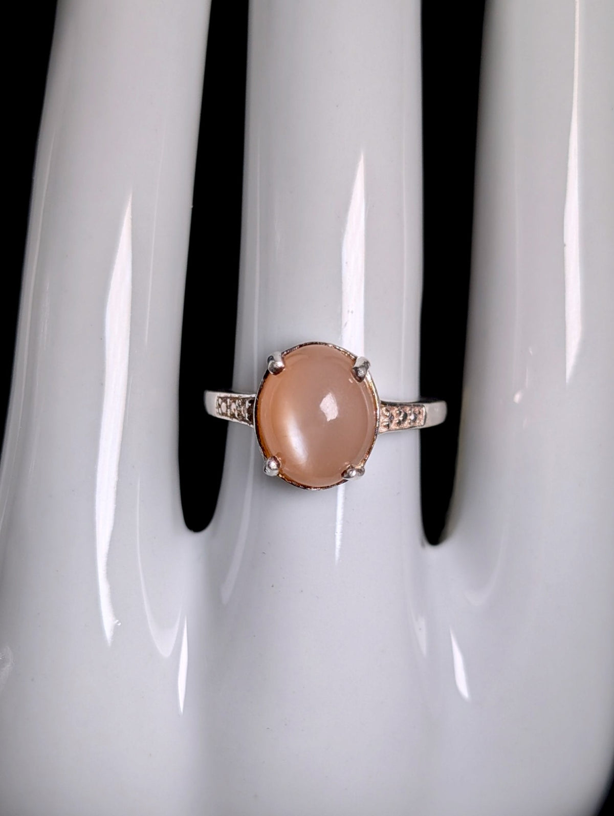 Vintage Orange Moonstone Solitaire Sterling Silver Ring NWT