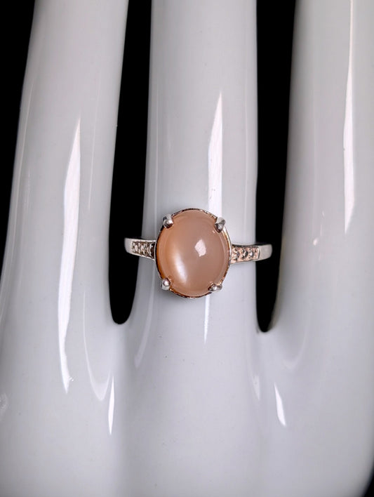 Vintage Orange Moonstone Solitaire Sterling Silver Ring NWT