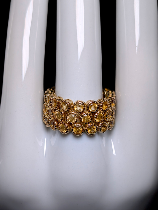 Vintage Ariel Linked Genuine Citrine Infinity Band Gold Toned Ring