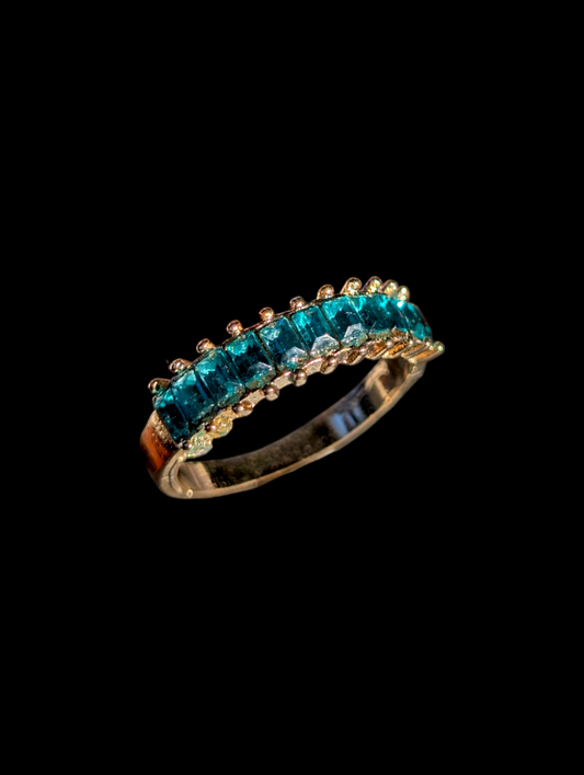 Vintage Simulated Emerald Half Eternity Band Gold Toned Costume Ring