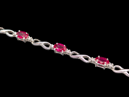Vintage Genuine Ruby Gemstone Sterling Silver Infinity Tennis Bracelet