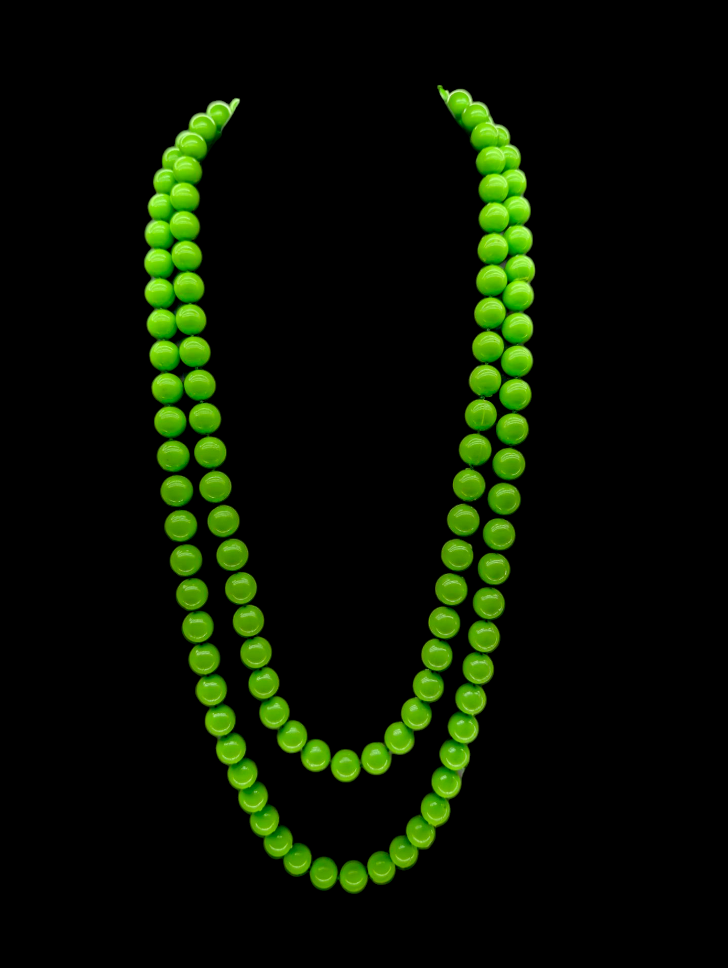 1960s Vintage Green Lucite Beaded Long Necklace