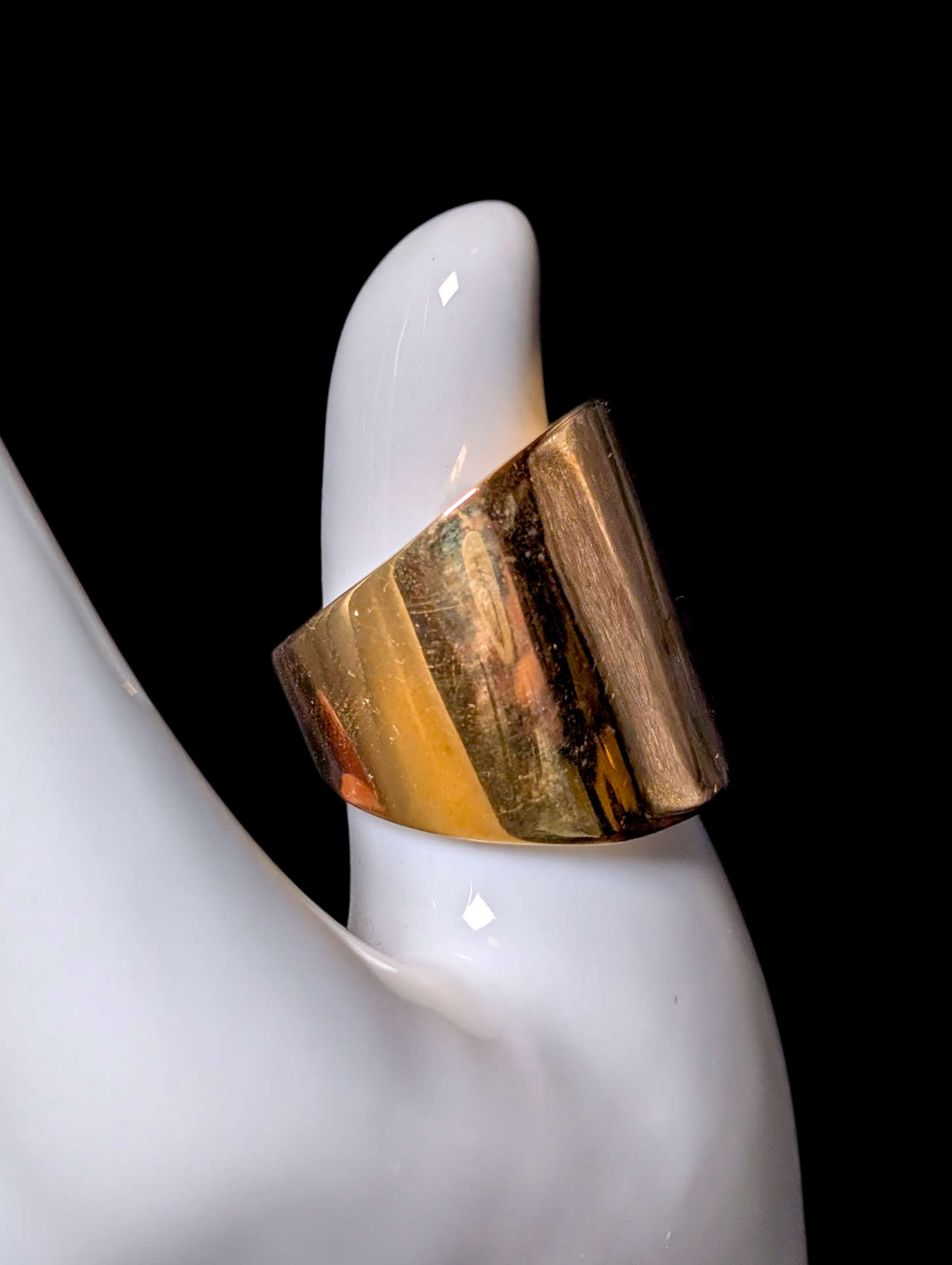 Vintage Large Wide Shield Band Gold over Sterling Silver Statement Ring