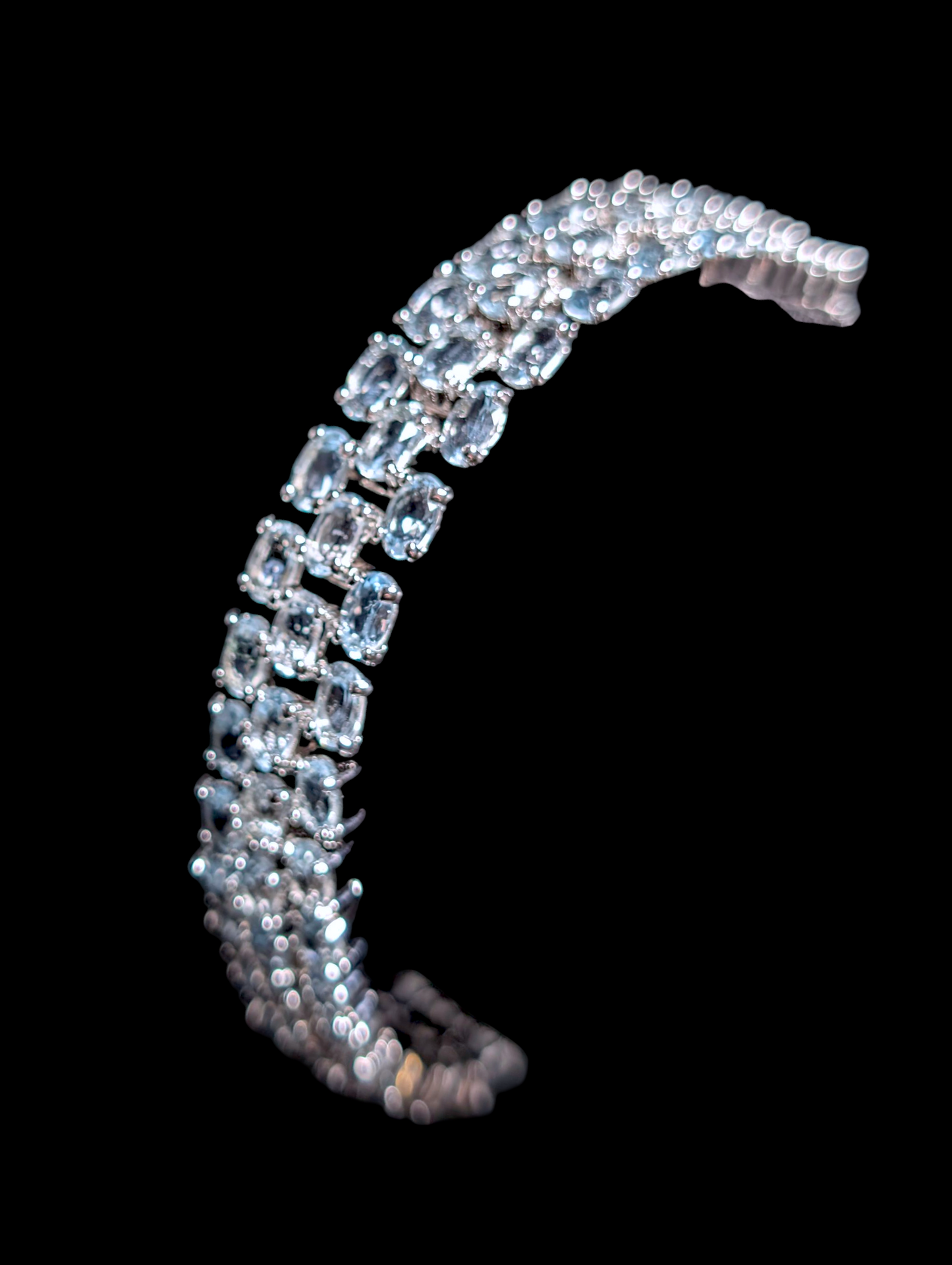 Vintage 20 carat Three Row Oval Cut Genuine Sky Blue Topaz Sterling Silver Tennis Bracelet