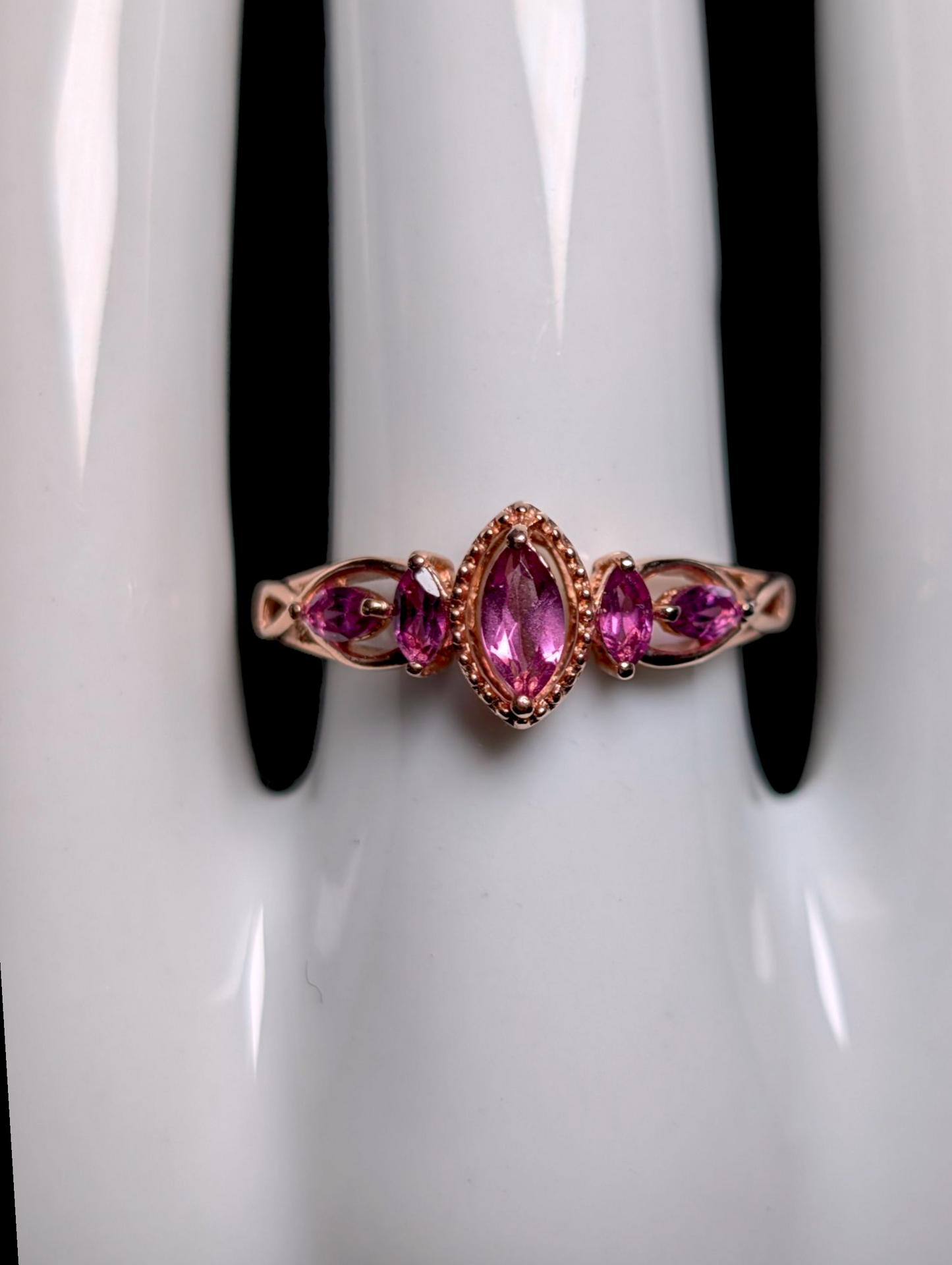 Ethereal Inspired Marquise Cut Genuine Pink Tourmaline 14k Rose Gold over Sterling Silver Ring