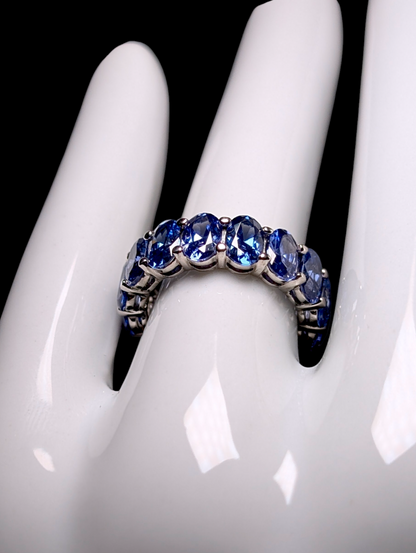 Vintage Full Eternity Band Oval Cut Earth Mined Genuine Tanzanite in Rich Violet Blue 5+ Carat Sterling Silver Ring