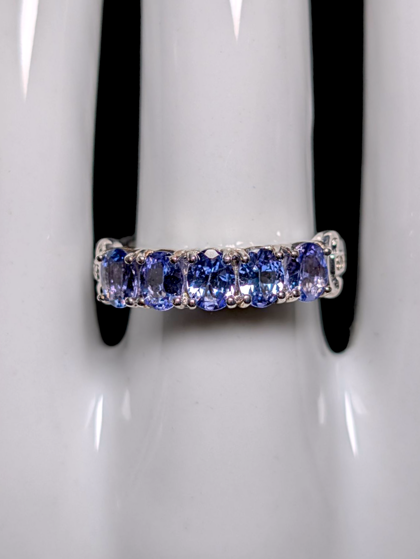 Vintage Half Eternity Earth Mined Genuine Tanzanite and White Zircon Sterling Silver Band Ring