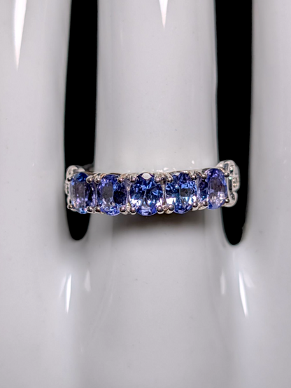 Vintage Half Eternity Earth Mined Genuine Tanzanite and White Zircon Sterling Silver Band Ring