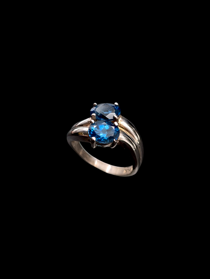 Vintage Oval Cut Double Swiss Blue Topaz Sterling Silver 925 Ring