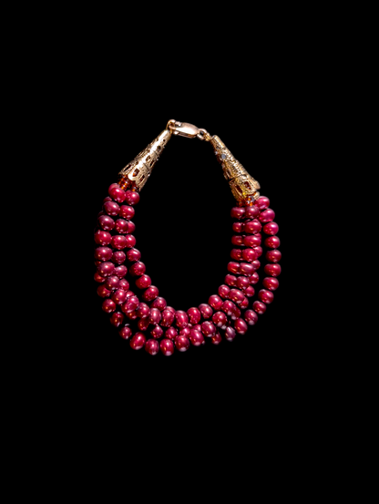 Vintage 3 Piece Set Genuine Cranberry Red Pearls Multi Strand 14k Gold Filled Necklace, Bracelet and Earrings Set
