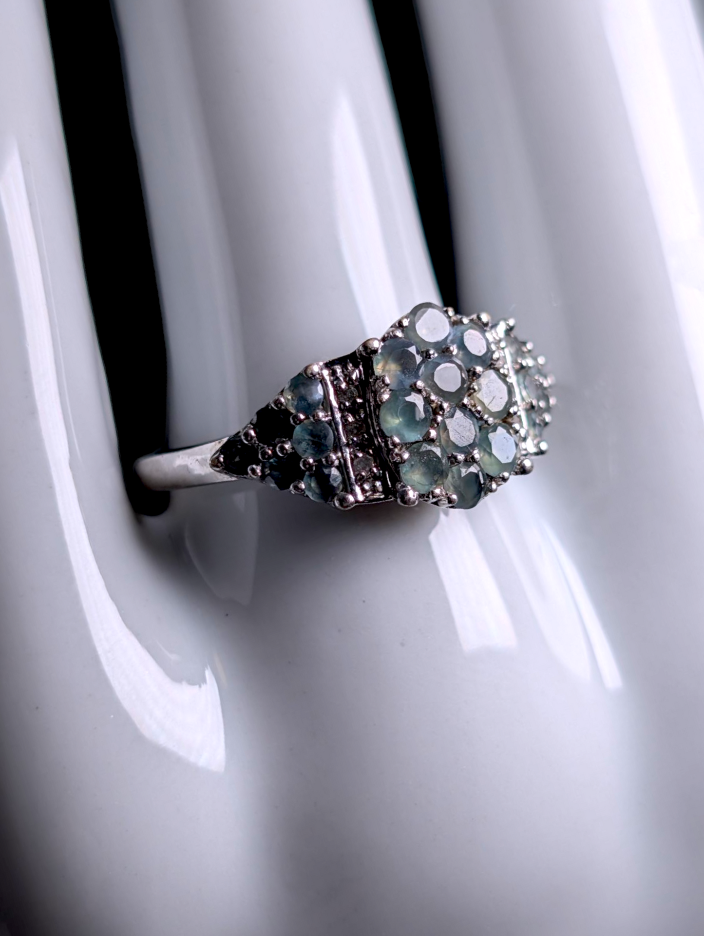 Vintage Cluster Earth Mined Genuine Narsipatnam Alexandrite and Diamond Accented Sterling Silver Ring