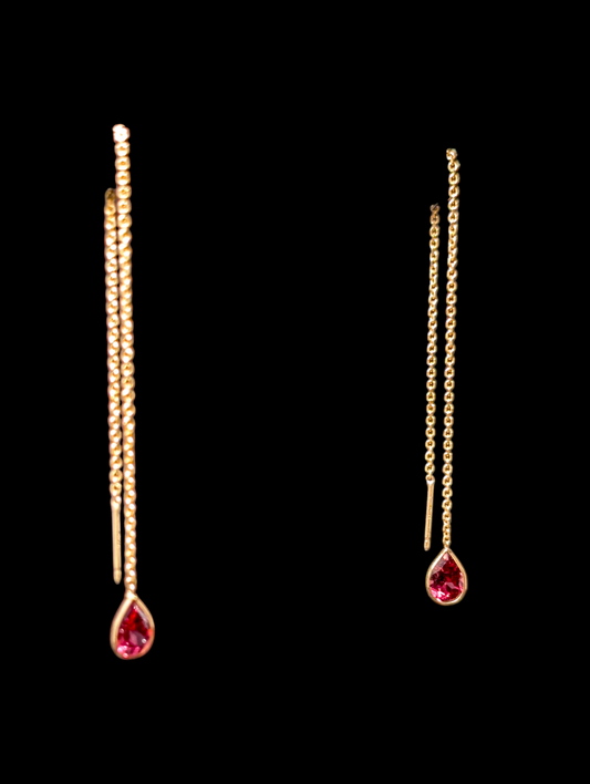 Vintage Threader Genuine Amethyst Pear Cut 14k Yellow Gold Earrings