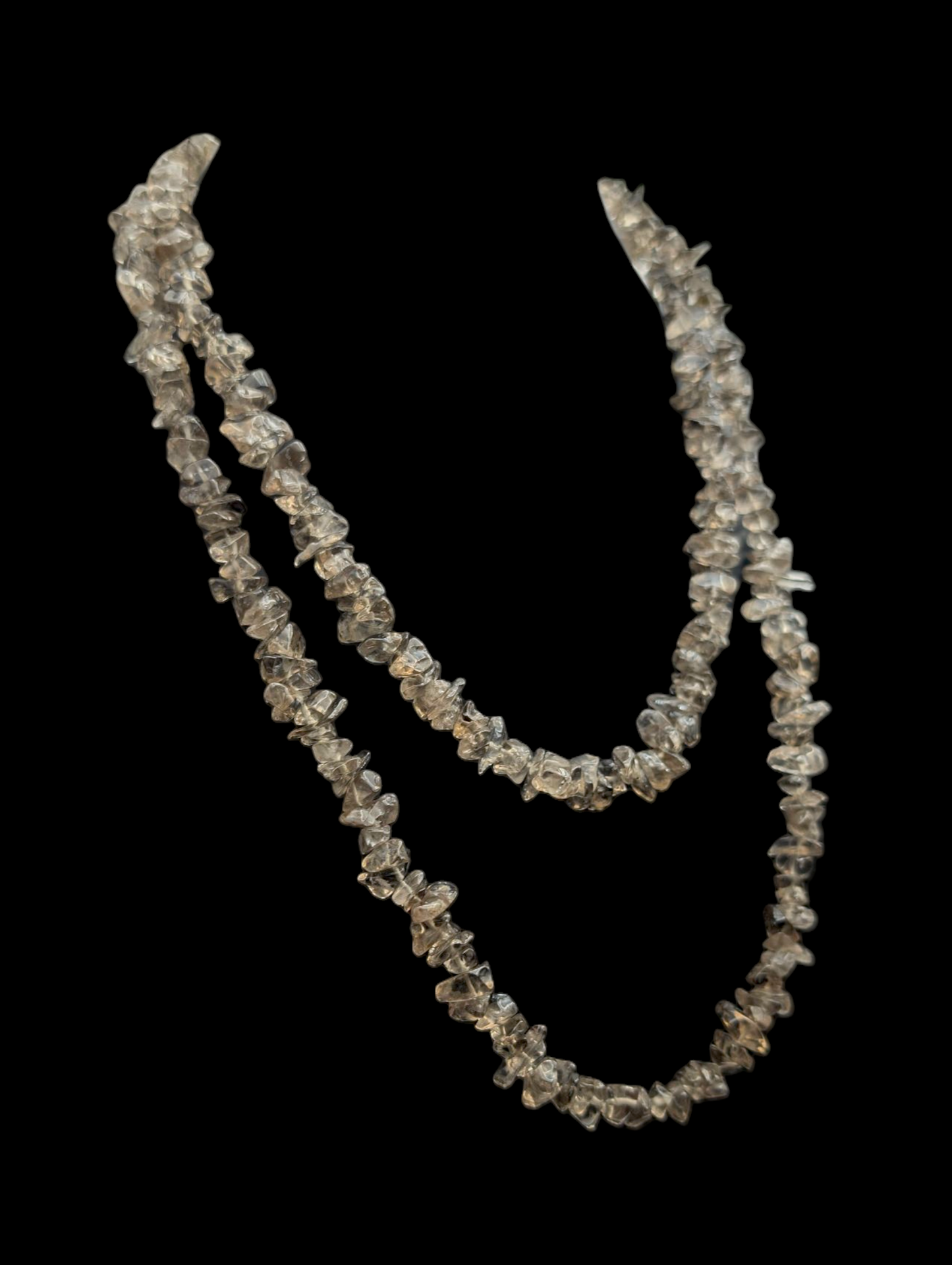 Vintage Continuous Single Strand Earth Mined Genuine Smoky Quartz Tumbled Polished Chip Necklace