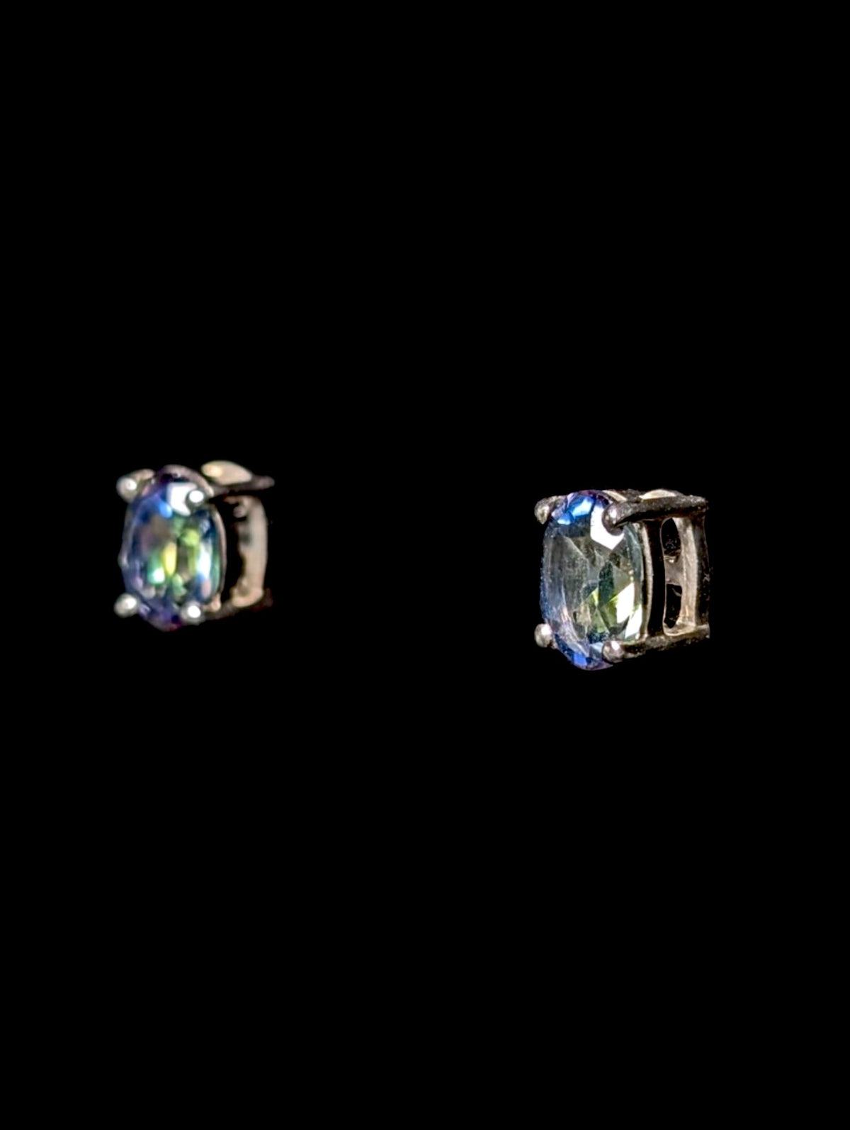 Vintage Oval Cut Genuine Mystic Topaz Sterling Silver Stud Earrings
