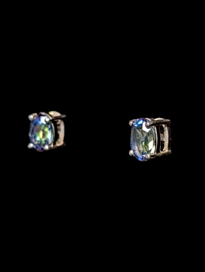 Vintage Oval Cut Genuine Mystic Topaz Sterling Silver Stud Earrings