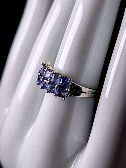 Vintage Earth Mined Genuine Tanzanite Double Row Split Shank Sterling Silver Ring