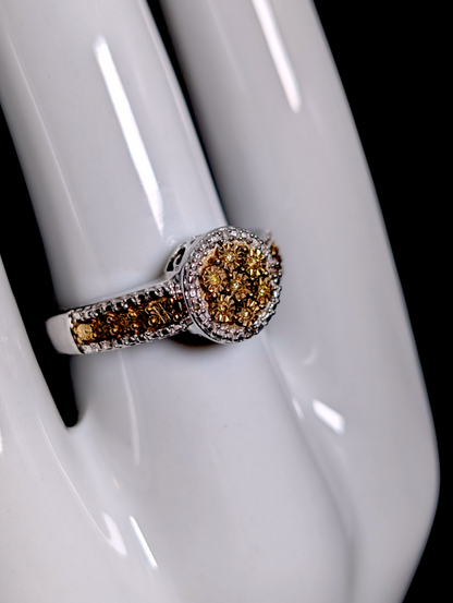 Vintage Sparkling Genuine Yellow and White Diamond Illusion Sterling Silver Engagement Ring