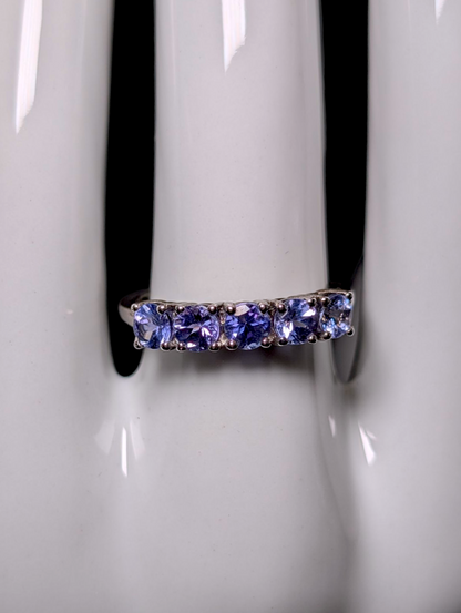 Vintage Half Infinity Band Round Cut Genuine Tanzanite Sterling Silver Band Ring