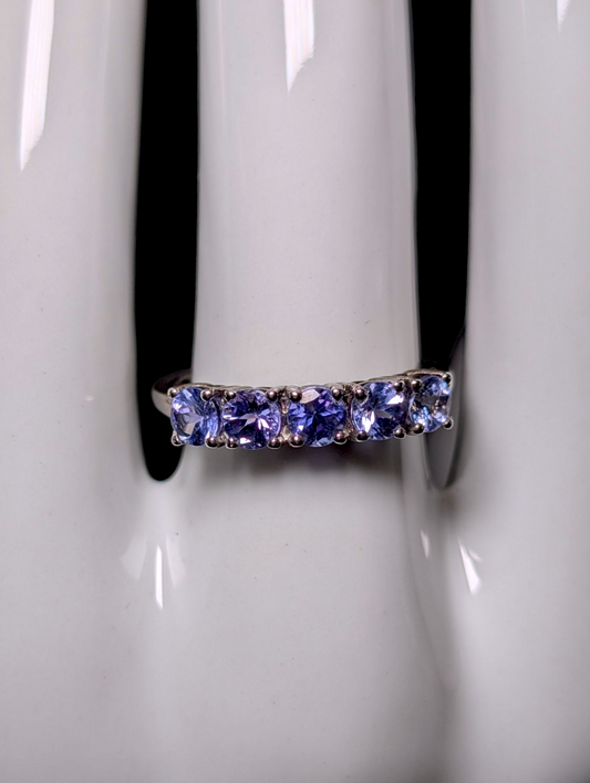 Vintage Half Infinity Band Round Cut Genuine Tanzanite Sterling Silver Band Ring