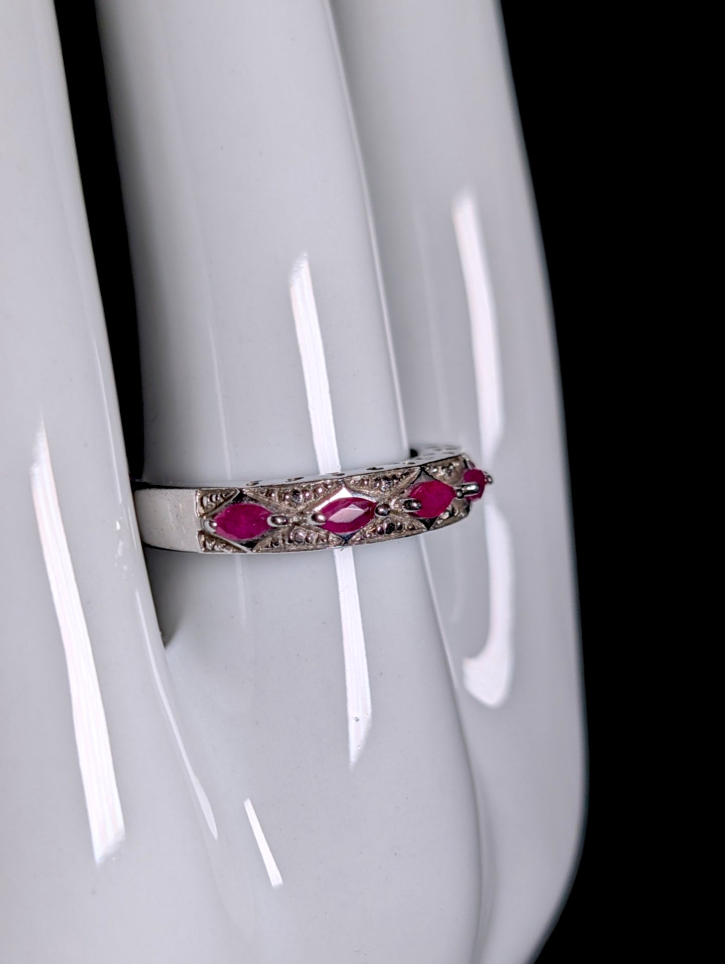 Vintage Marquise Row Genuine Ruby Eternity Band Sterling Silver Ring