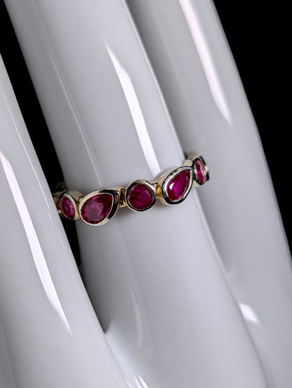 Vintage Artisan Genuine Ruby Stackable Infinity Band Antique Gold over Sterling Ring