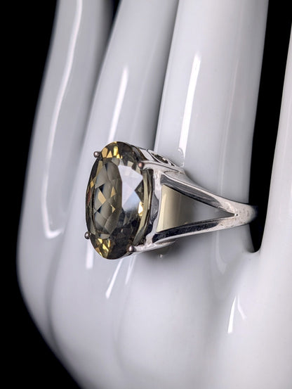 Vintage 12+ Carat Genuine Citrine Solitaire Sterling Silver Split Shank Ring